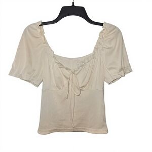 SHEIN Cream Ruffle Tie-Front Blouse